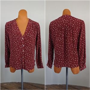 AMOUR VERT Red Leaf Print Kayla Blouse Silk